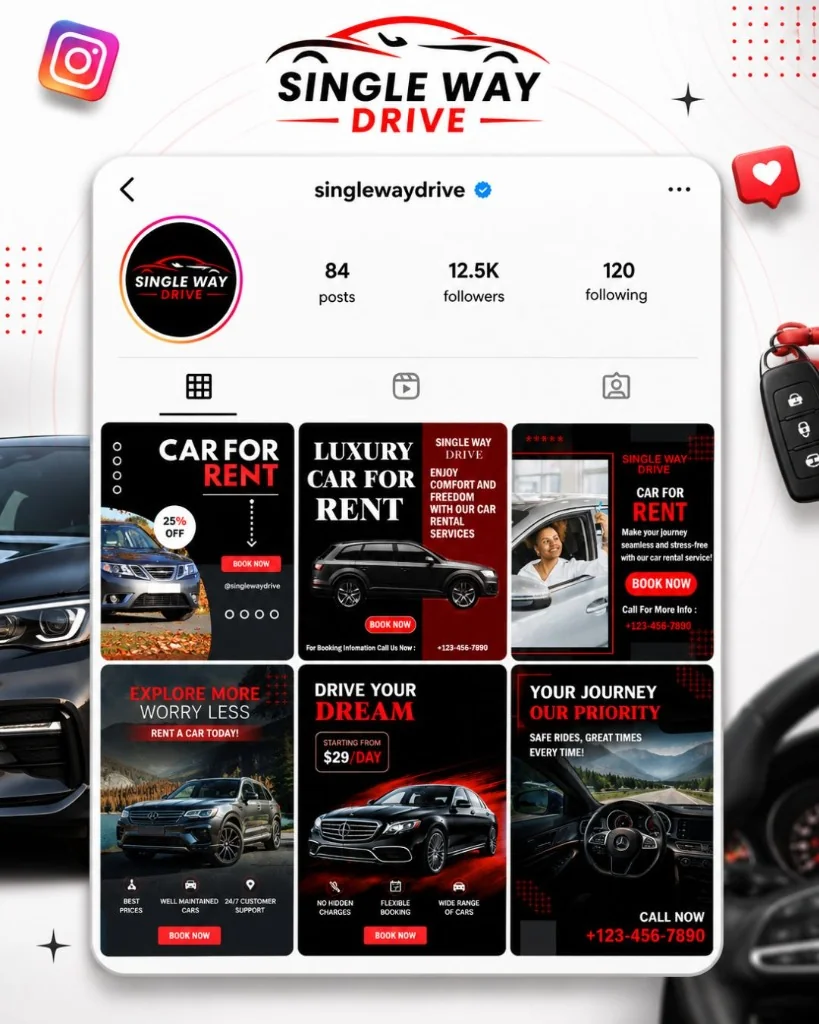 Single Way Drive Luxury Car Rental Social Media